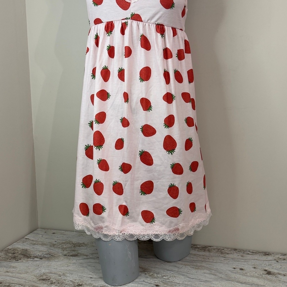 AVIDLOVE Strawberry Print Nightgown Slip Dress Pink White Size M - Picture 5 of 8